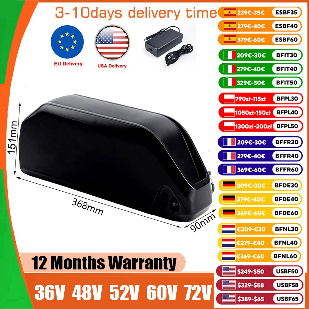 Polly Ebike Battery 21700 52V 48V 26Ah Electric Bycicle Downbtube Battery Pack For 350W 500W 750W 1000W 1500W Motor Kits
Polly Ebike Battery 21700 52V 48V 26Ah Electric Bycicle Downbtube Battery Pack For 350W 500W 750W 1000W 1500W Motor Kits