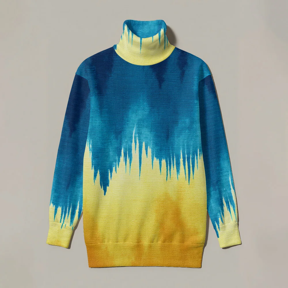 Blue Yellow Gradient Sweater High-Neck Paint Drip Effect Long Sleeve Top Artistic Color Bleed Prints Pullover Streetwear Fashion
Blue Yellow Gradient Sweater High-Neck Paint Drip Effect Long Sleeve Top Artistic Color Bleed Prints Pullover Streetwear Fashion