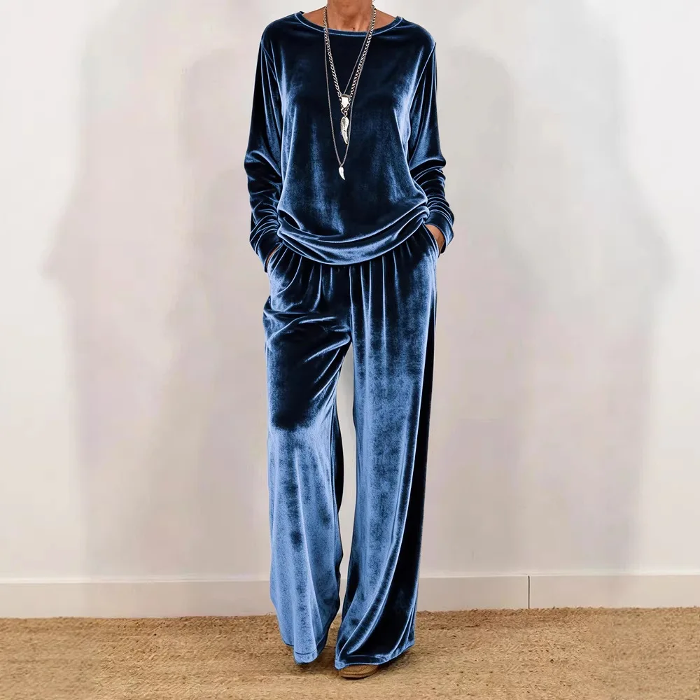 Spring New Velvet 2 piece set Fashion Solid Color O-Neck Pocket Commuting Top+Wide Leg Pants Set Ladies Casual Loose Outfit
Spring New Velvet 2 piece set Fashion Solid Color O-Neck Pocket Commuting Top+Wide Leg Pants Set Ladies Casual Loose Outfit