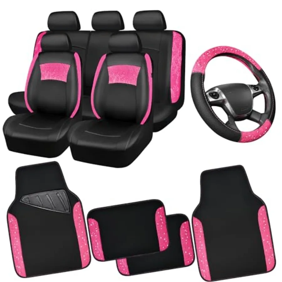 Car interior accessories set: universal leather pink lace seat covers, waterproof floor mats, steering wheel cover10-piece full
Car interior accessories set: universal leather pink lace seat covers, waterproof floor mats, steering wheel cover10-piece full