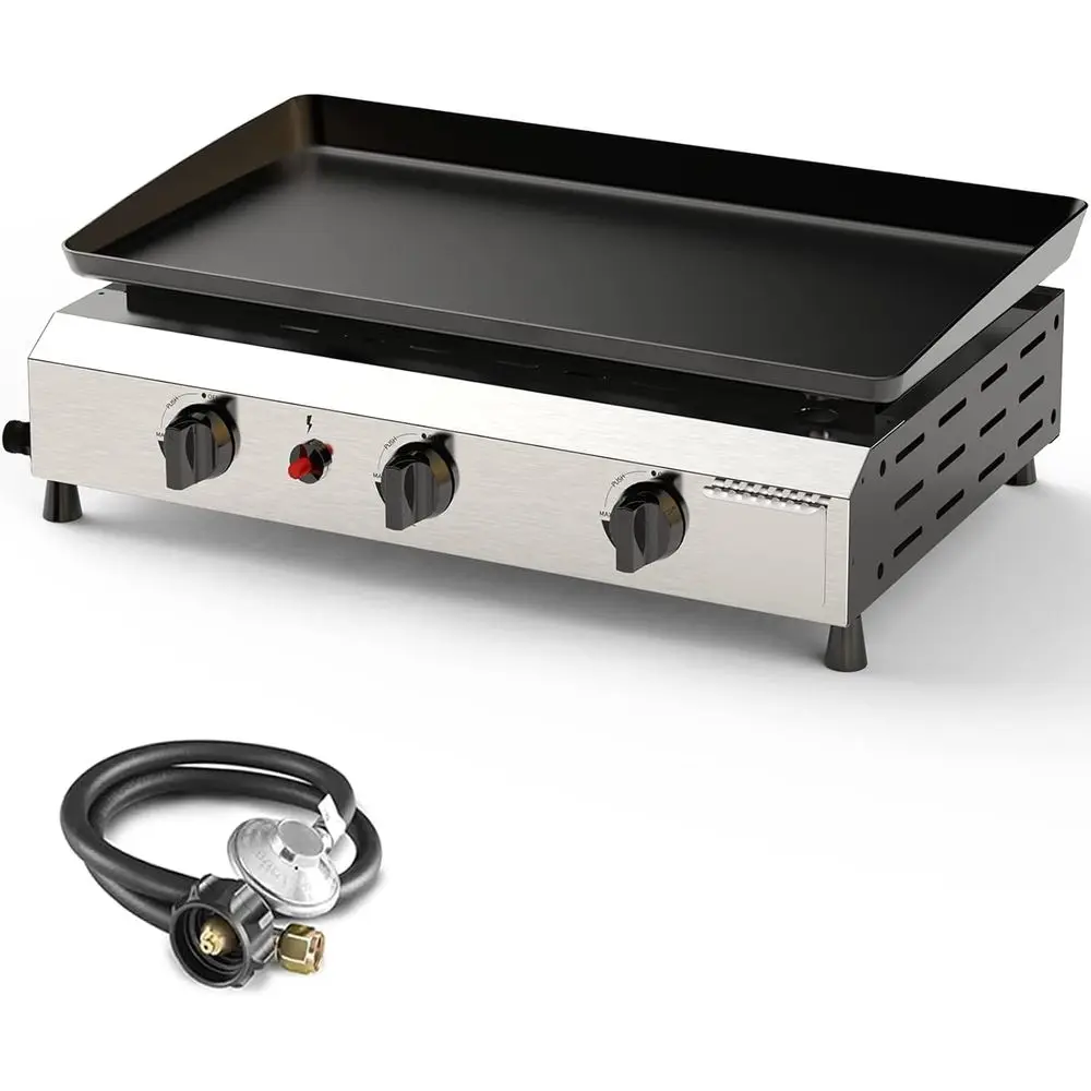 Portable 25.6 Stainless Steel 3-Burner Gas Griddle for Outdoor Cooking & Camping
Portable 25.6 Stainless Steel 3-Burner Gas Griddle for Outdoor Cooking & Camping