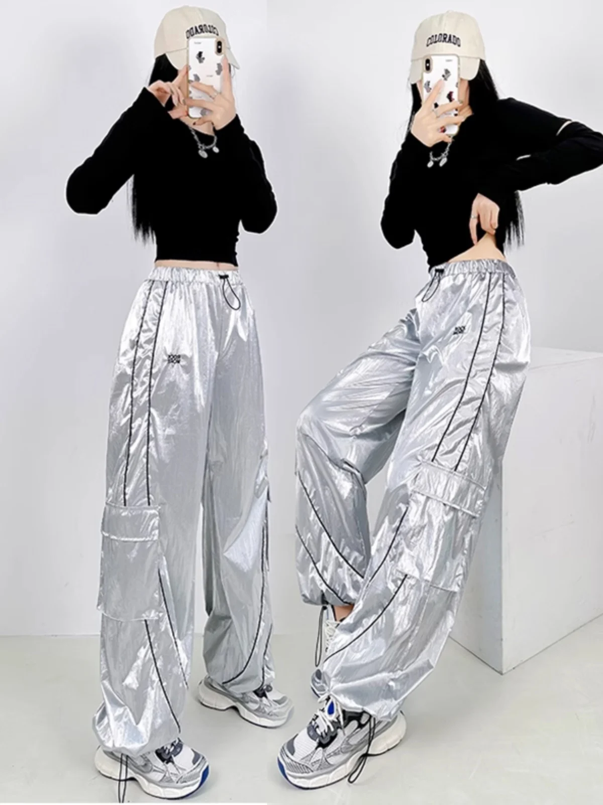 Silver Shiny Streetwear Work Pants Men's Women's Jazz Dance High Waist Wide Leg Pants Reflective Street Style Autumn Winter
Silver Shiny Streetwear Work Pants Men's Women's Jazz Dance High Waist Wide Leg Pants Reflective Street Style Autumn Winter