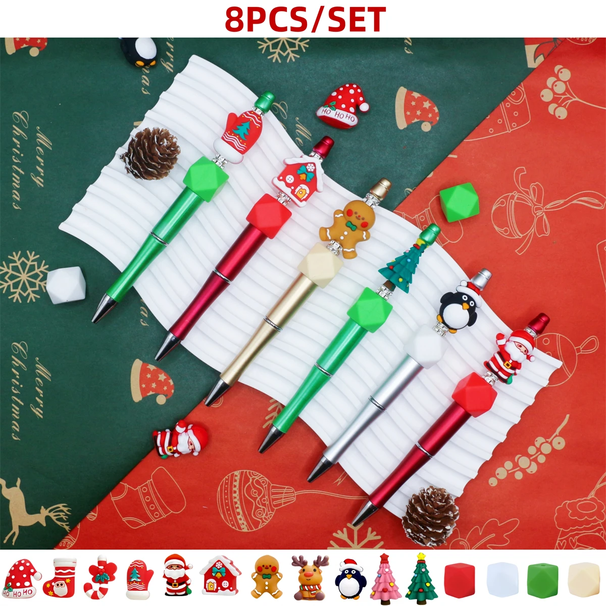 8 шт., рождественская тематическая шариковая ручка из бисера «сделай сам» и набор 3D силиконовых бусин, с силиконовыми бусинами, как носки Санта-Клауса, ломтики, олени
8 шт., рождественская тематическая шариковая ручка из бисера «сделай сам» и набор 3D силиконовых бусин, с силиконовыми бусинами, как носки Санта-Клауса, ломтики, олени