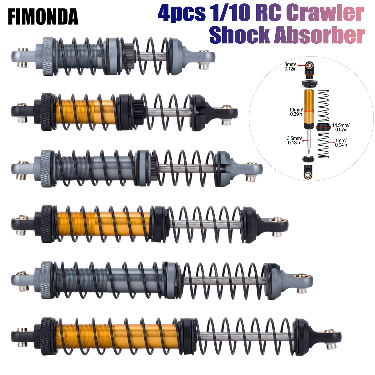 70mm-120mm Metal Shock Absorber Oil Damper for 1/10 RC Crawler Cars (SCX10, TRX4, TRX6, 90046, AXI03007 Suspension Parts) 
70mm-120mm Metal Shock Absorber Oil Damper for 1/10 RC Crawler Cars (SCX10, TRX4, TRX6, 90046, AXI03007 Suspension Parts)