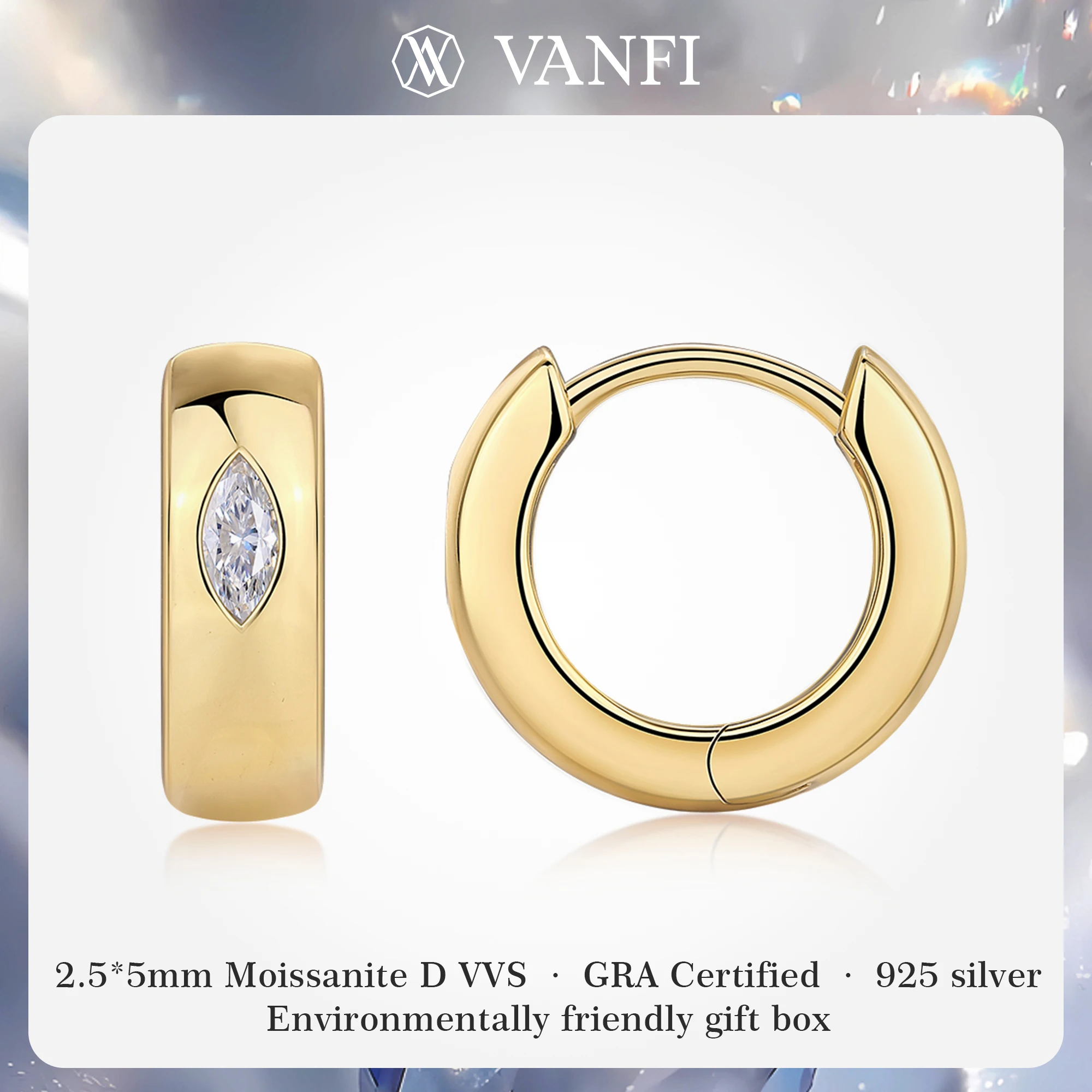 Kfvanfi Moissanite GRA certified women's earrings 18K gold plated s925 sterling silver earrings laboratory diamond high jewelry
Kfvanfi Moissanite GRA certified women's earrings 18K gold plated s925 sterling silver earrings laboratory diamond high jewelry