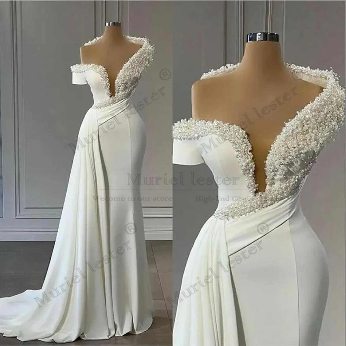 Luxury Pearls Beaded Mermaid Wedding Dresses For Bride Customized Chiffon Pleated Bridal Gowns V Neck Women Formal Party Dress
Luxury Pearls Beaded Mermaid Wedding Dresses For Bride Customized Chiffon Pleated Bridal Gowns V Neck Women Formal Party Dress