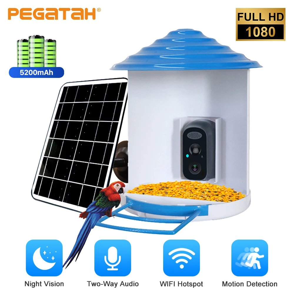 Wireless WiFi Solar Camera Bird Feeder 5200 mAh Battery 2.5L Capacity 1080HD Night Vision Bird Feeders For Outdoor Bird Watching
Wireless WiFi Solar Camera Bird Feeder 5200 mAh Battery 2.5L Capacity 1080HD Night Vision Bird Feeders For Outdoor Bird Watching
