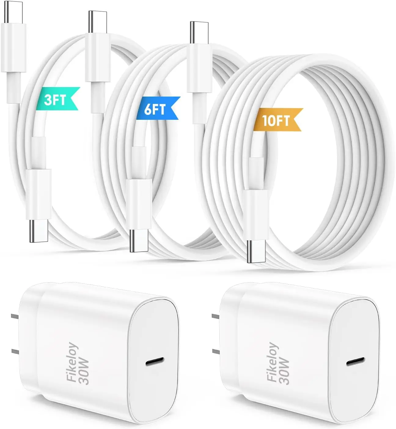 30W USB C Fast Charger Block with 3/6/10FT Cable for iPhone 16 15 Pro Max Plus, Galaxy S25 S24
30W USB C Fast Charger Block with 3/6/10FT Cable for iPhone 16 15 Pro Max Plus, Galaxy S25 S24