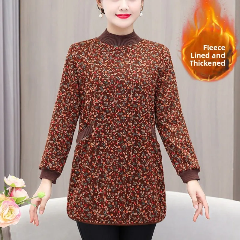Thickened Fleece Lined Long Sleeve Mid-Length Women's Base Shirt Autumn Winter Fashion Mom plus Size Clothing Elegant Style
Thickened Fleece Lined Long Sleeve Mid-Length Women's Base Shirt Autumn Winter Fashion Mom plus Size Clothing Elegant Style