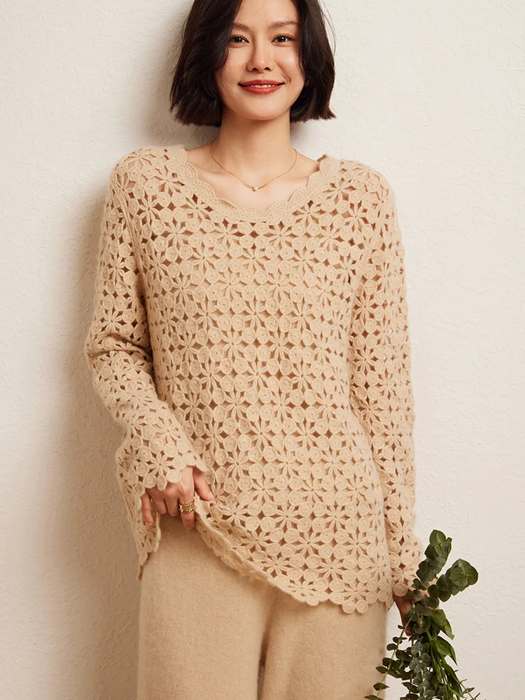 2025 New Women 100% Cashmere Sweater Handmade Crochet Cashmere Hollow O-neck Pullover Knitwear Autumn Winter Chic Luxur Soft Top
2025 New Women 100% Cashmere Sweater Handmade Crochet Cashmere Hollow O-neck Pullover Knitwear Autumn Winter Chic Luxur Soft Top