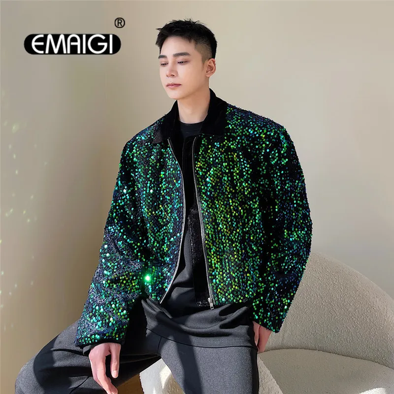 Men's Green Sequin Short Jacket Nightclub Stage Show Clothing Costume Man Korean Streetwear Vintage Fashion Casual Jacket
Men's Green Sequin Short Jacket Nightclub Stage Show Clothing Costume Man Korean Streetwear Vintage Fashion Casual Jacket