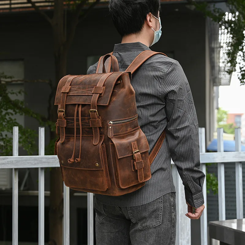 Retro Leather Backpack Large Capacity Travel Bag with Multiple Pockets Cowhide Computer Bag for 16 Inch Laptop British Style
Retro Leather Backpack Large Capacity Travel Bag with Multiple Pockets Cowhide Computer Bag for 16 Inch Laptop British Style