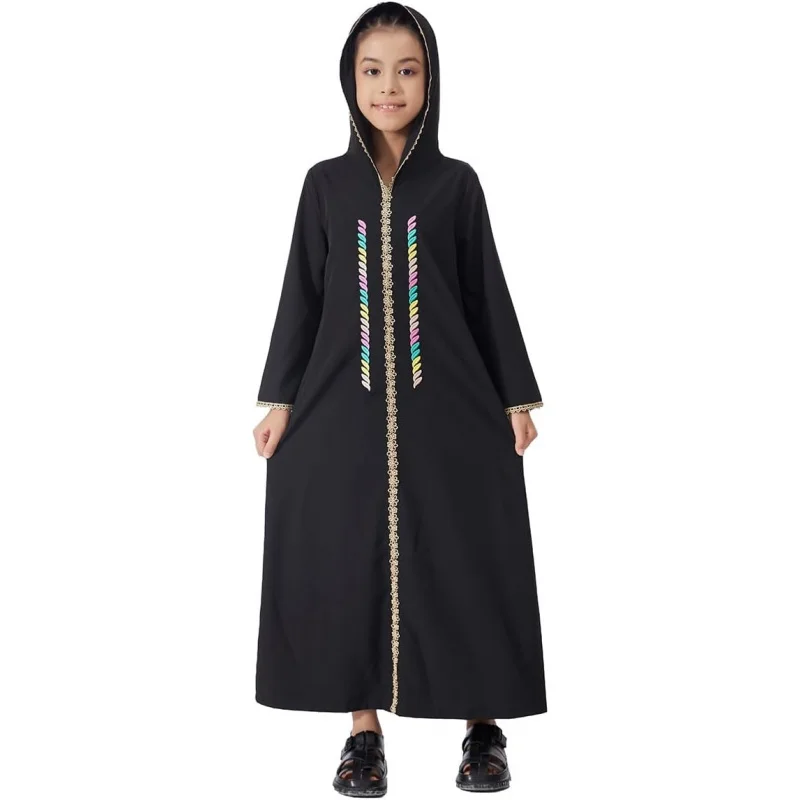 Kids Girls Abaya Muslim Eid Dress Gold Embroidered Lace Hooded Maxi Kaftan Robe Islamic Dubai Prayer Clothes
Kids Girls Abaya Muslim Eid Dress Gold Embroidered Lace Hooded Maxi Kaftan Robe Islamic Dubai Prayer Clothes