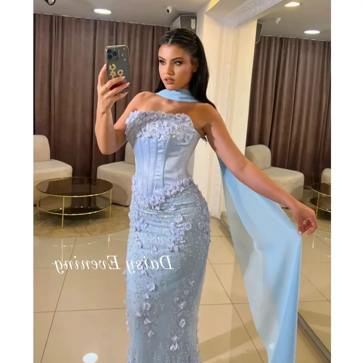 Vintage Blue Glitter 3D Flowers Evening Dresses Mermaid Strapless Prom Dresses Floor-Length Backless Wedding Dress Customized
Vintage Blue Glitter 3D Flowers Evening Dresses Mermaid Strapless Prom Dresses Floor-Length Backless Wedding Dress Customized