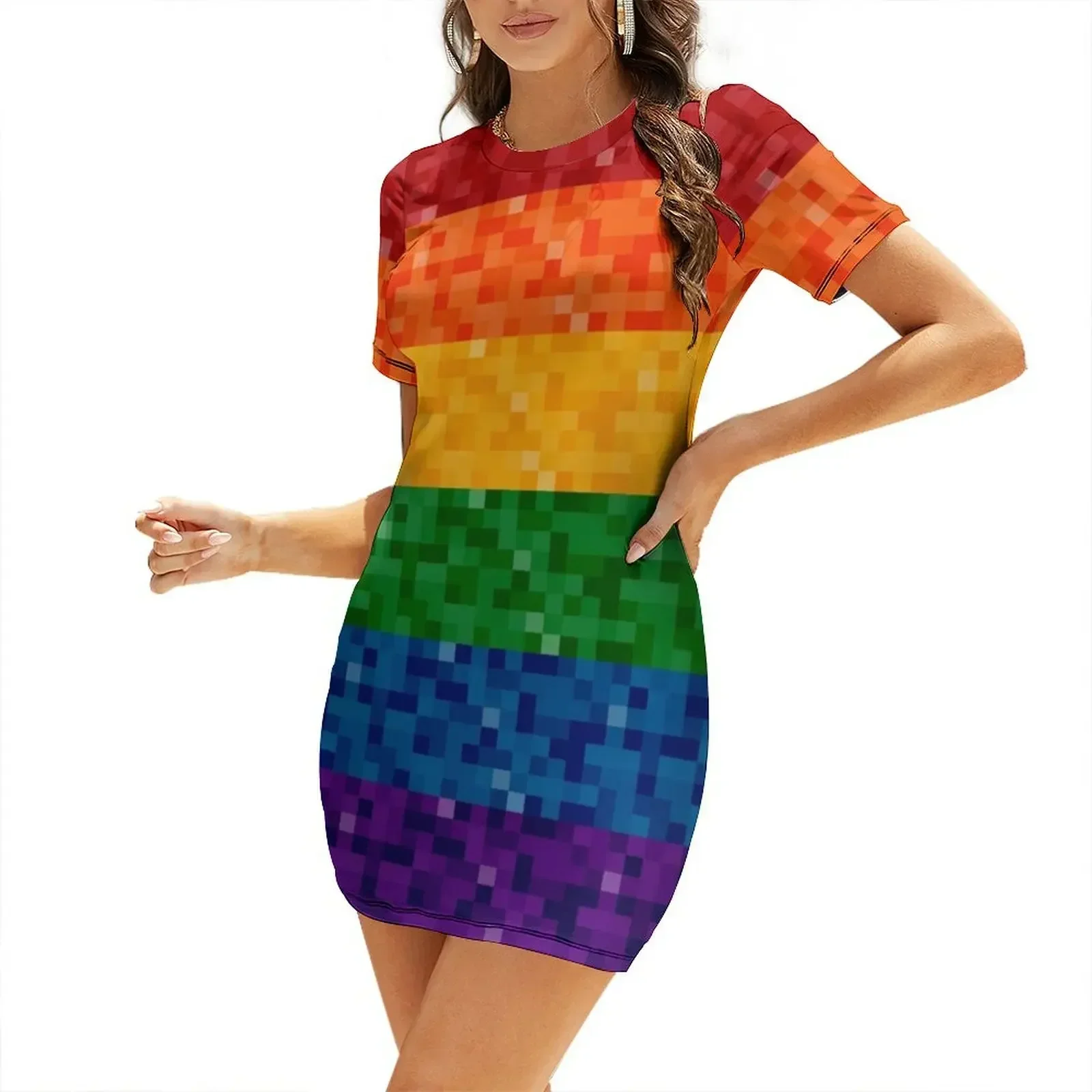Seamless Repeating LGBTQ Pride Rainbow Pixel Flag Background Short-Sleeved Dress Female clothing
Seamless Repeating LGBTQ Pride Rainbow Pixel Flag Background Short-Sleeved Dress Female clothing