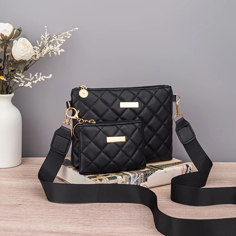 2-piece set solid color quilted embroidery shoulder bag for women, fashionable and simple small crossbody square bag
2-piece set solid color quilted embroidery shoulder bag for women, fashionable and simple small crossbody square bag