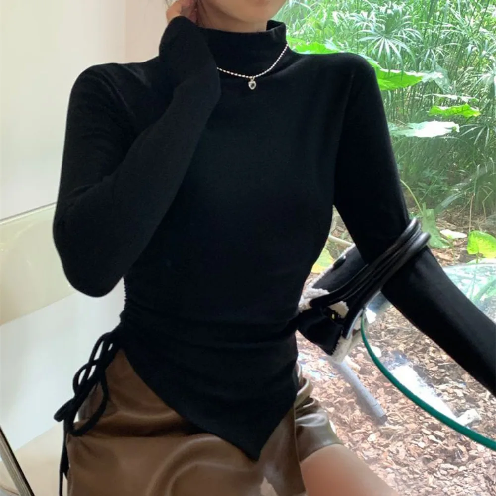 Half High Collar Long Sleeve T-shirt Irregular Simple Slim Drawstring Pullover Undershirt Bottoming Shirt Crop Top Women Y2k
Half High Collar Long Sleeve T-shirt Irregular Simple Slim Drawstring Pullover Undershirt Bottoming Shirt Crop Top Women Y2k