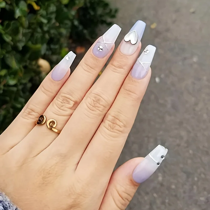 10PCS Handmade Press Nails,Fog Blue Ombre Press On Nails|3D Heart & Metallic Silver Fake Nails|Gothic Y2K Kawaii False Nails| Bi
10PCS Handmade Press Nails,Fog Blue Ombre Press On Nails|3D Heart & Metallic Silver Fake Nails|Gothic Y2K Kawaii False Nails| Bi