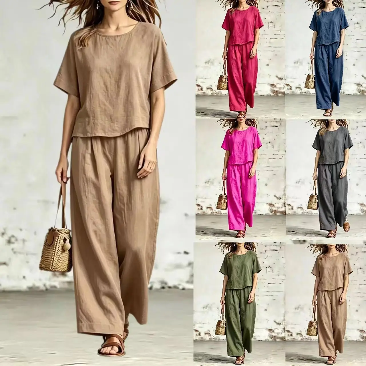 Fashionable Cotton Linen Women's Set Short Sleeve High Waist Pants Casual Leisure Outfit Two Piece Suit Female Apparel
Fashionable Cotton Linen Women's Set Short Sleeve High Waist Pants Casual Leisure Outfit Two Piece Suit Female Apparel