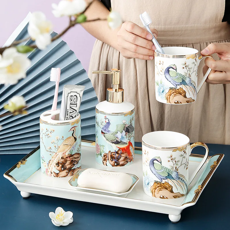 Hxl bathroom five-piece ceramic washbasin set with toothbrush holder and mouthwash cup
Hxl bathroom five-piece ceramic washbasin set with toothbrush holder and mouthwash cup