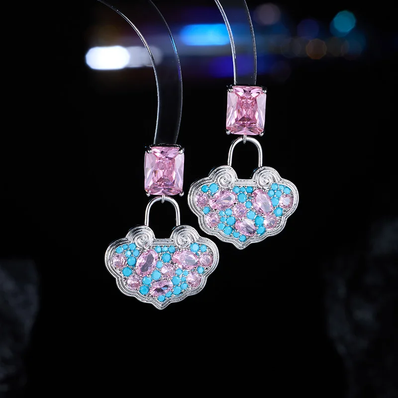 New Chinese National Style Cloud Lock Bag Turquoise Blue Zircon Inlaid Earrings Vintage Light High-end Luxury Earri
New Chinese National Style Cloud Lock Bag Turquoise Blue Zircon Inlaid Earrings Vintage Light High-end Luxury Earri