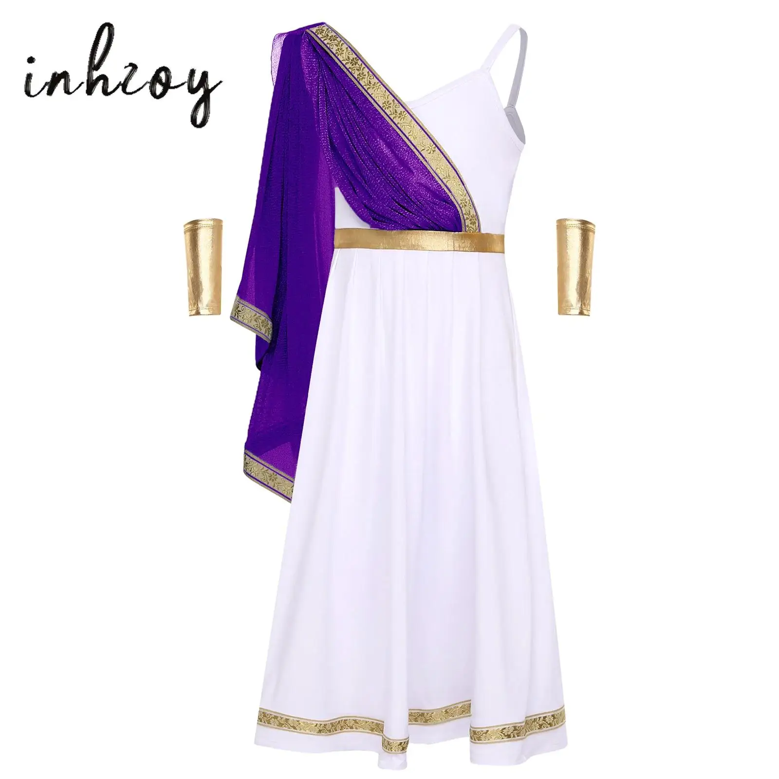 Girls Ancient Greek Princess Dress Cape Golden Embroidery High Waist Cami Dress with Arm Sleeve Halloween Party Cosplay Costume
Girls Ancient Greek Princess Dress Cape Golden Embroidery High Waist Cami Dress with Arm Sleeve Halloween Party Cosplay Costume