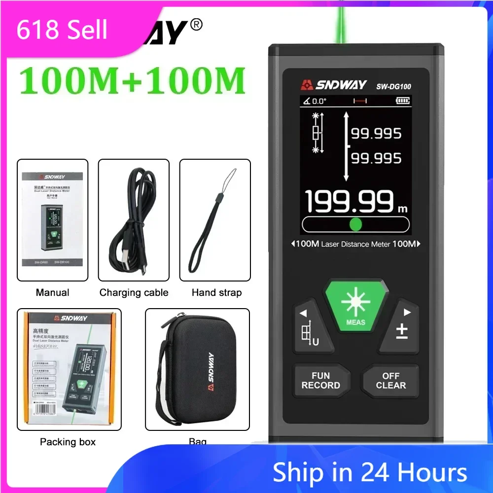Sndway Bilateral Laser Distance Meter 200m Dual Laser Distance Measure Digital Rangfinder Rechargeable Laser Measure Tool
Sndway Bilateral Laser Distance Meter 200m Dual Laser Distance Measure Digital Rangfinder Rechargeable Laser Measure Tool