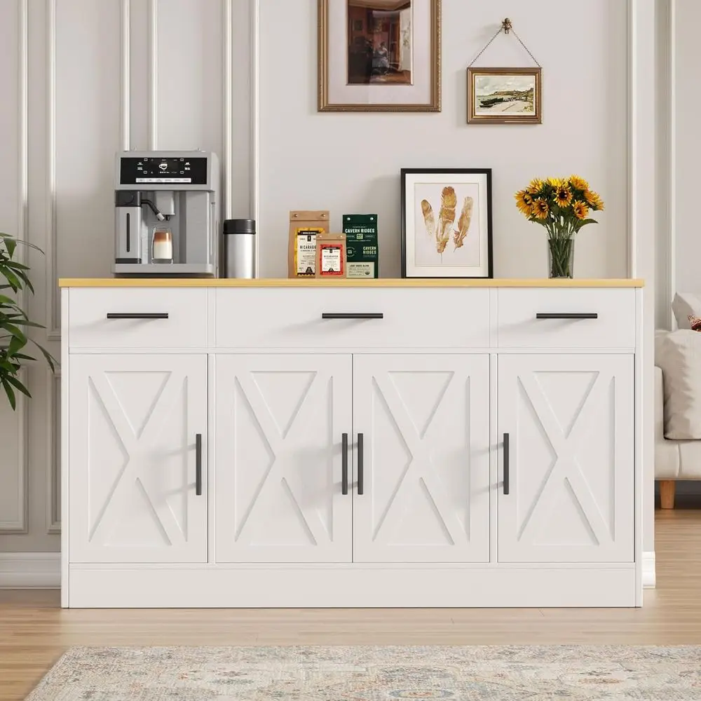 Accent Storage Cabinet with 4 Doors & 3 Drawers, Wide Sideboard Coffee Bar Cabinet for Living Room, Kitchen, White
Accent Storage Cabinet with 4 Doors & 3 Drawers, Wide Sideboard Coffee Bar Cabinet for Living Room, Kitchen, White