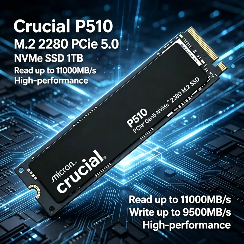 Crucial P510 1TB PCIe 5.0 NVMe M.2 2280 SSD, 11000MB/s Read, 9500MB/s Write, High Performance Drive Upgraded from P3 Plus
Crucial P510 1TB PCIe 5.0 NVMe M.2 2280 SSD, 11000MB/s Read, 9500MB/s Write, High Performance Drive Upgraded from P3 Plus
