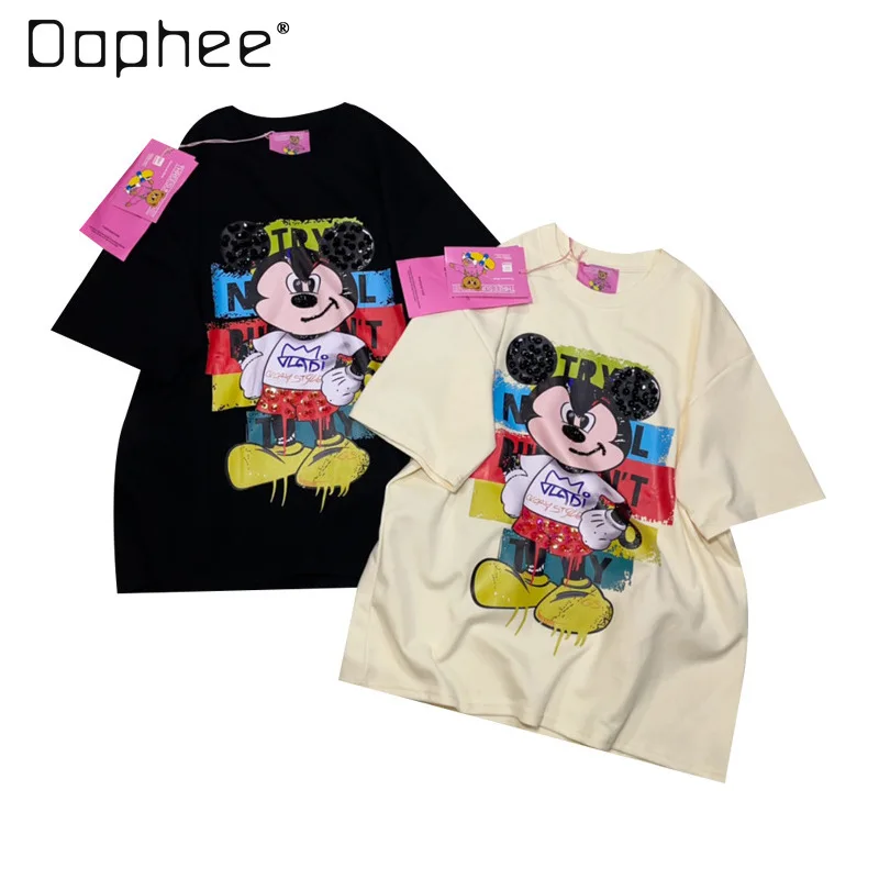 2024 Summer Cartoon Printed Loose Pullover Short Sleeve T-shirt Round Neck Half Sleeve Diamond-Embedded Mid-Length Casual Top
2024 Summer Cartoon Printed Loose Pullover Short Sleeve T-shirt Round Neck Half Sleeve Diamond-Embedded Mid-Length Casual Top