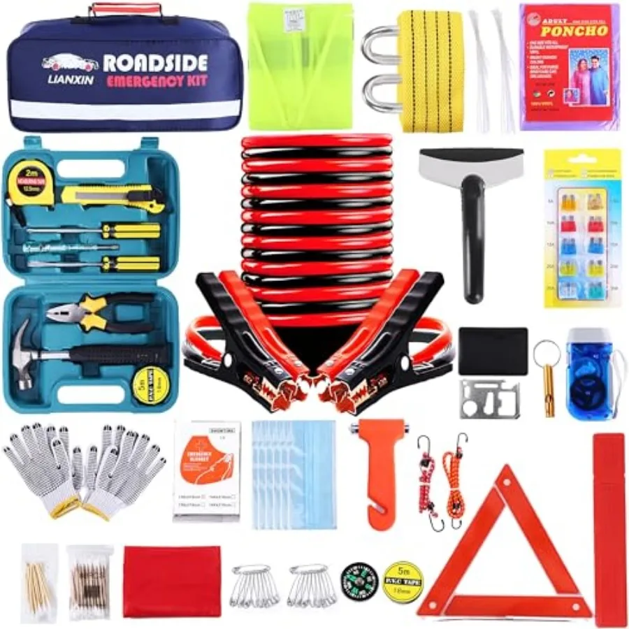 Roadside Assistance Emergency Kit - Car Emergency Kit with Jumper Cables Upgraded Emergency Roadside Kit for Car 142 Pieces Car
Roadside Assistance Emergency Kit - Car Emergency Kit with Jumper Cables Upgraded Emergency Roadside Kit for Car 142 Pieces Car