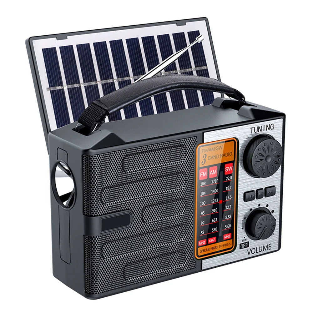 Solar Radio with Flashlight & BT Speaker Portable AM FM SW Radio Full Band Radio Emergency Radio for Camping
Solar Radio with Flashlight & BT Speaker Portable AM FM SW Radio Full Band Radio Emergency Radio for Camping