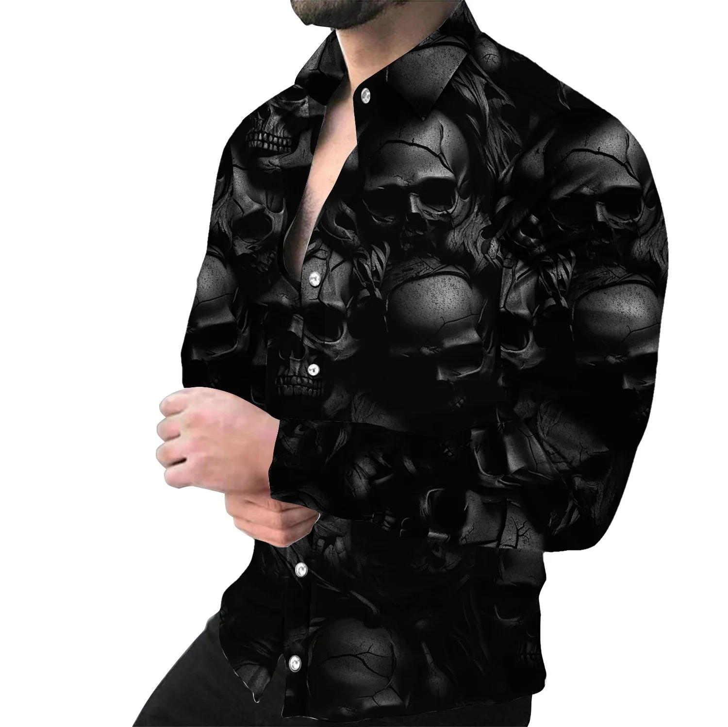 Fashionable men's long sleeved button up shirt, 3D full skull print, Spring and Autumn fashion, special gift
Fashionable men's long sleeved button up shirt, 3D full skull print, Spring and Autumn fashion, special gift