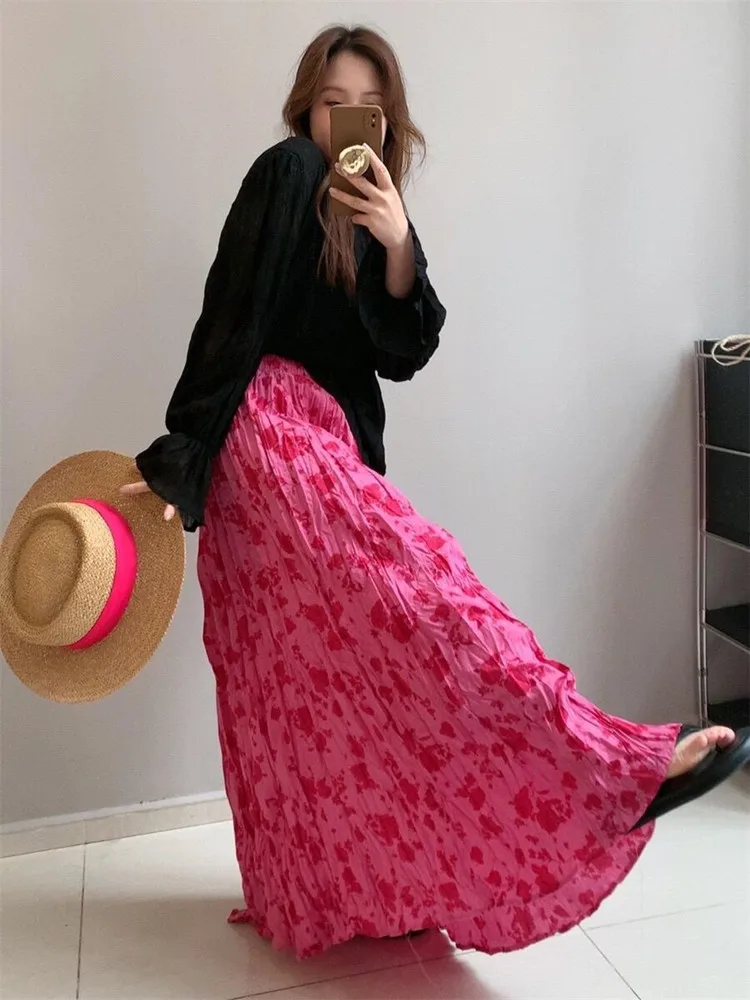 Spring/Summer New Korean Style Retro Contrasting Floral Skirt French Pleated Versatile Large Swing Skirt
Spring/Summer New Korean Style Retro Contrasting Floral Skirt French Pleated Versatile Large Swing Skirt