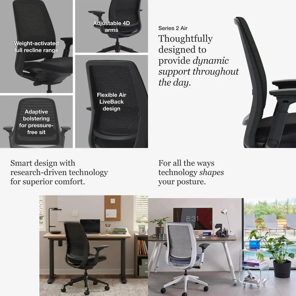 Ergonomic Office Chair with Wheels for Carpet - Adjustable Back Support, Weight-Tilt, and Armrests - Black
Ergonomic Office Chair with Wheels for Carpet - Adjustable Back Support, Weight-Tilt, and Armrests - Black
