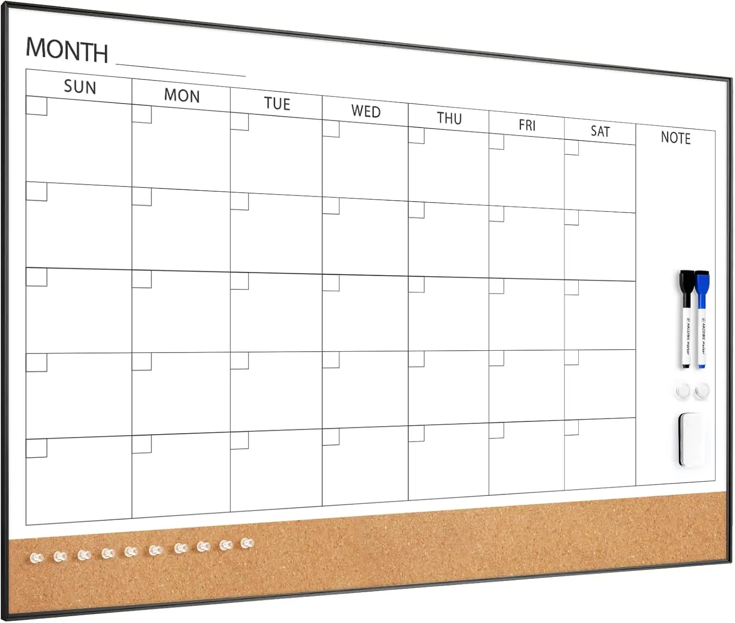 Dry Erase Calendar with Cork Board, 36x24 Magnetic Whiteboard, Monthly Planner for Home Office
Dry Erase Calendar with Cork Board, 36x24 Magnetic Whiteboard, Monthly Planner for Home Office