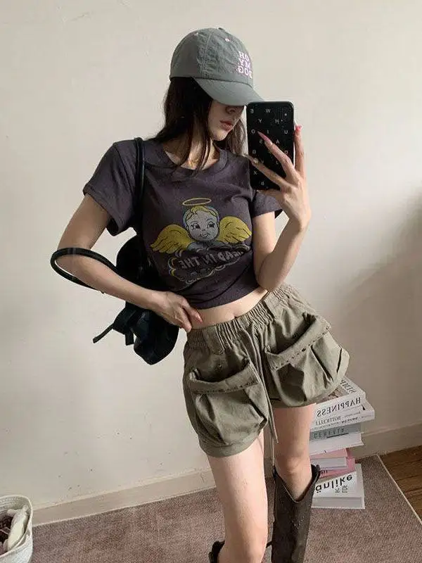 Khaki Short Shorts Vintage Washed Casual Workwear Style Age-Defying Hot Pants Trendy Pearl Embellished Elastic Waist Ladies' ...
Khaki Short Shorts Vintage Washed Casual Workwear Style Age-Defying Hot Pants Trendy Pearl Embellished Elastic Waist Ladies' ...