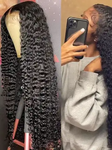 13x4 13x6 HD Transparent Lace Deep Wave Frontal Wig 40-42Inch JerrlyCurly Lace Front HumanHair Wig For Deep Curly Water Wave Wig