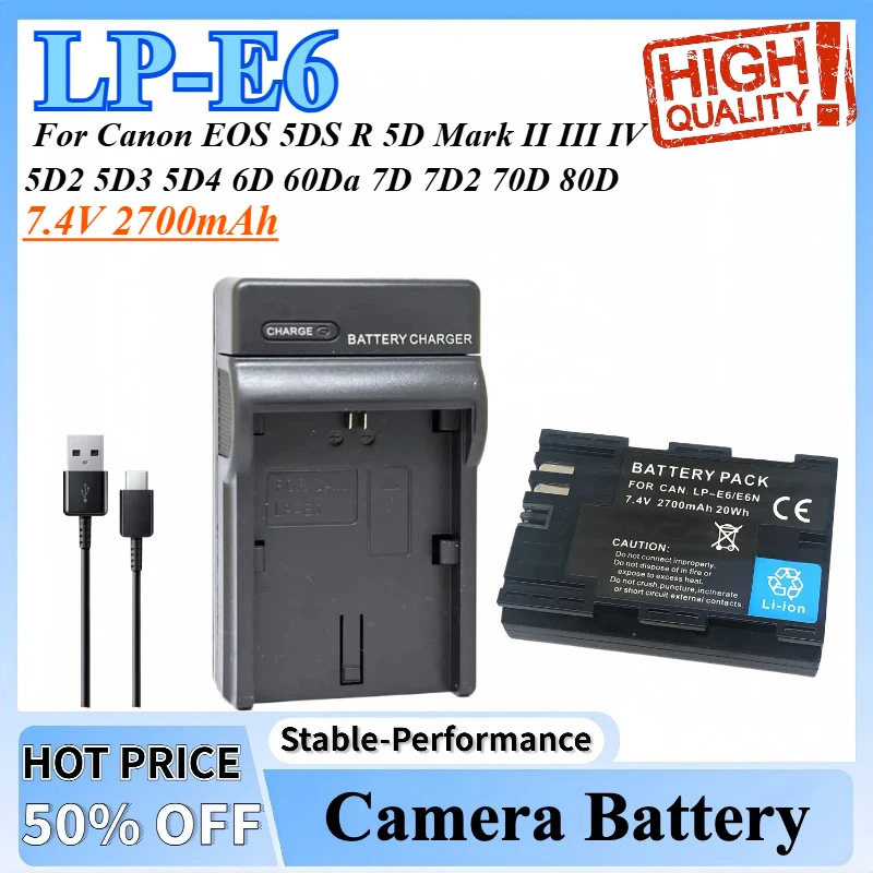 LP-E6 LPE6 LPE6N LP E6 E6N Battery + Charger for Canon EOS 5DS R 5D Mark II III IV 5D2 5D3 5D4 6D 60Da 7D 7D2 70D 80D 90D R5 R6
LP-E6 LPE6 LPE6N LP E6 E6N Battery + Charger for Canon EOS 5DS R 5D Mark II III IV 5D2 5D3 5D4 6D 60Da 7D 7D2 70D 80D 90D R5 R6