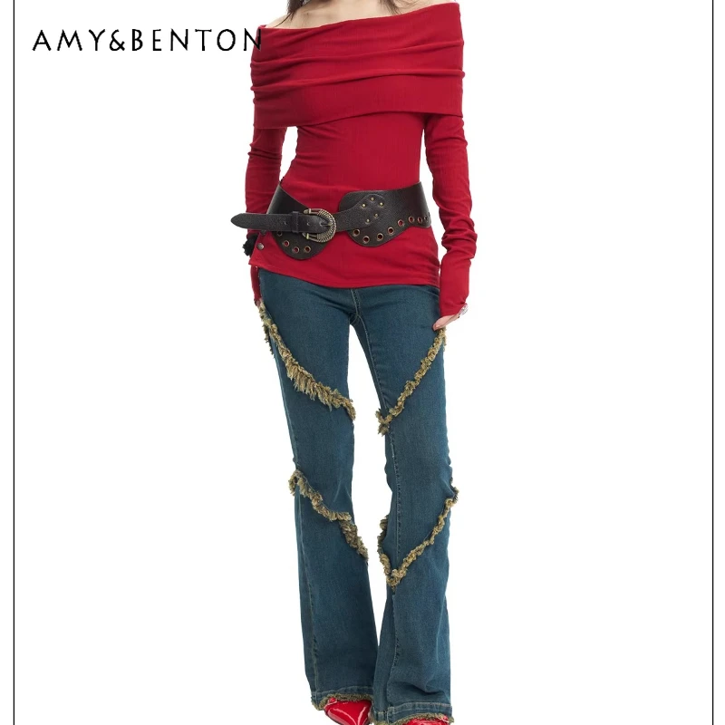 2025 Autumn New Dark Blue Slightly Stretch Slimming Burr Splicing Women's Flared Pants Vintage Design Versatile Jeans Ladies
2025 Autumn New Dark Blue Slightly Stretch Slimming Burr Splicing Women's Flared Pants Vintage Design Versatile Jeans Ladies