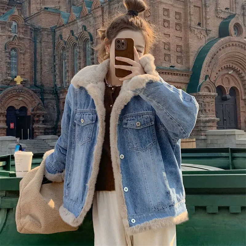 New Autumn Winter Denim Jacket Women Korean Long Sleeve Lamb Plus Velvet Thick Warm Cowboy Coat Female Short Outerwear Lady Tops
New Autumn Winter Denim Jacket Women Korean Long Sleeve Lamb Plus Velvet Thick Warm Cowboy Coat Female Short Outerwear Lady Tops