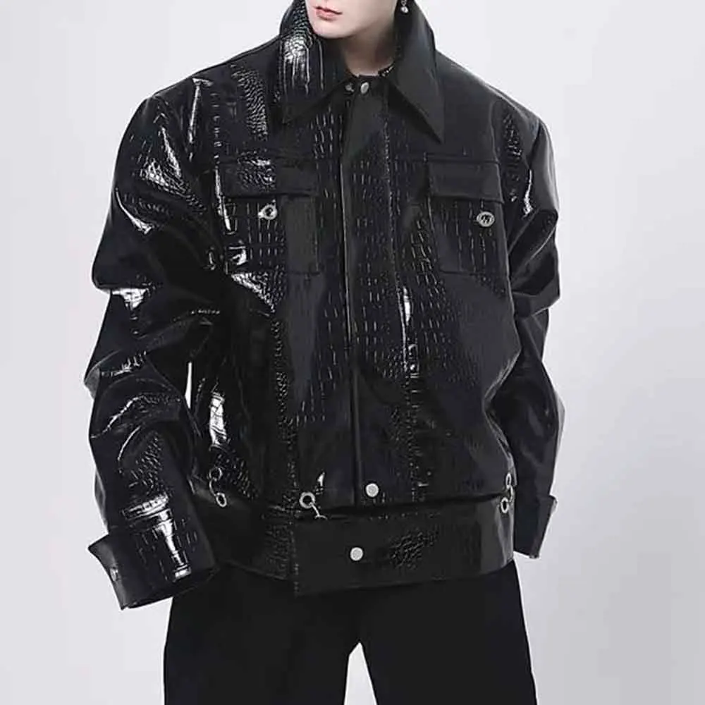 Осенняя мужская однотонная куртка из искусственной кожи с длинными рукавами, американский ретро-модный тренд, уличные повседневные свободные нишевые мужские топы 
Осенняя мужская однотонная куртка из искусственной кожи с длинными рукавами, американский ретро-модный тренд, уличные повседневные свободные нишевые мужские топы