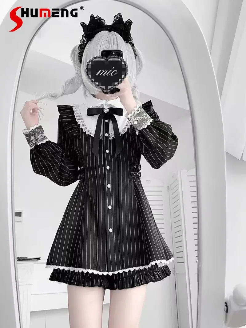 Spring and Summer New Japanese Gothic Black Striped Dress Set Kawaii Girl's Women Slim Long-sleeved Top and Shorts 2-piece Set
Spring and Summer New Japanese Gothic Black Striped Dress Set Kawaii Girl's Women Slim Long-sleeved Top and Shorts 2-piece Set
