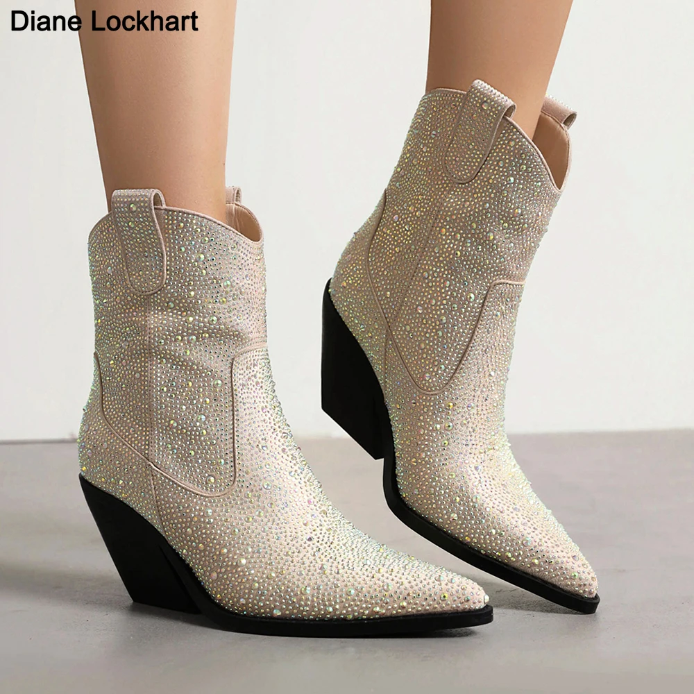 Womens Ankle Boots Luxury Design Rhinestone Sexy Heels Woman Pointed Toe Western Boots Fashion Chelsea Boots Wedges Shoes Women 
Womens Ankle Boots Luxury Design Rhinestone Sexy Heels Woman Pointed Toe Western Boots Fashion Chelsea Boots Wedges Shoes Women