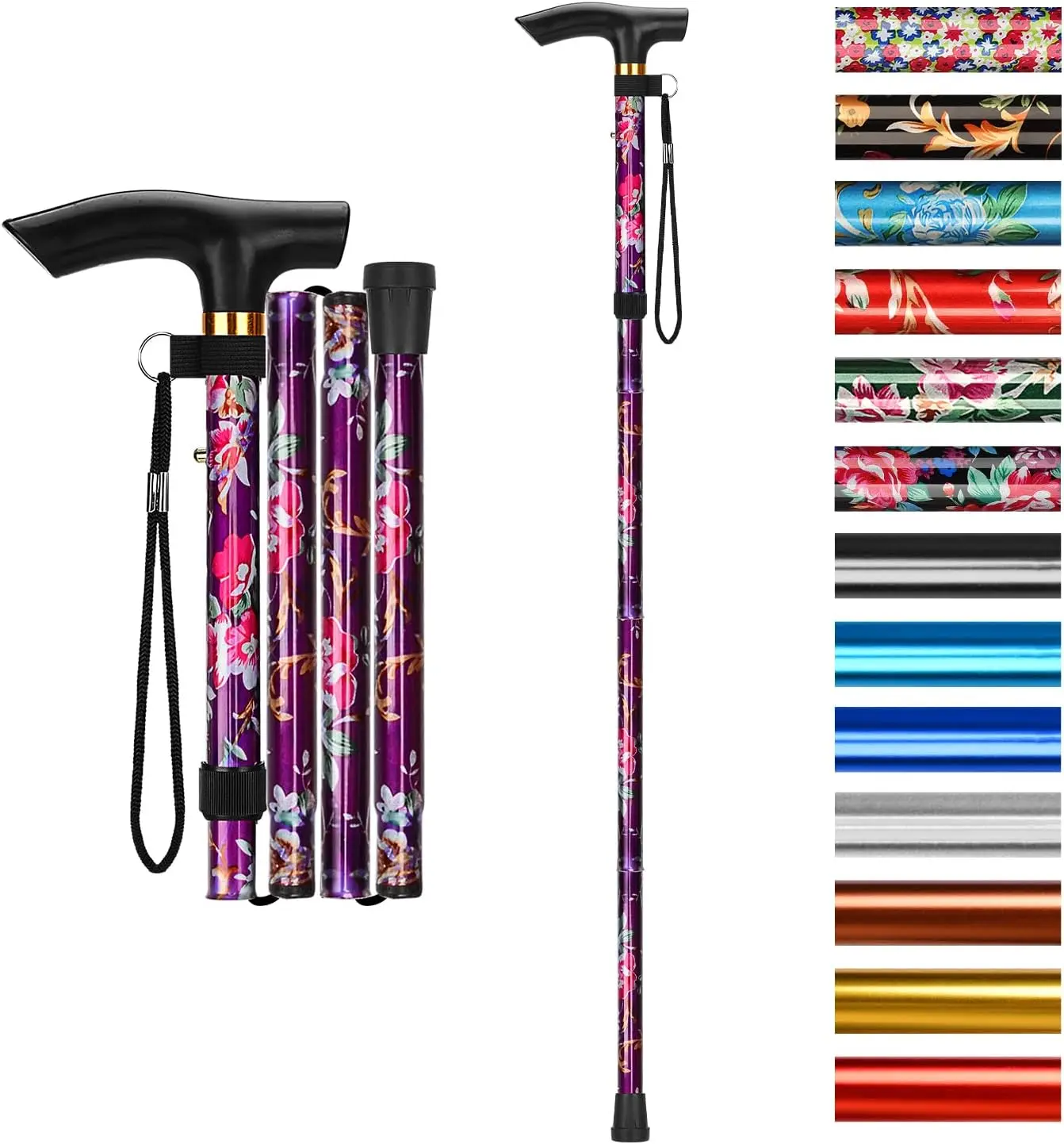 5-Level Adjustable Folding Cane, Lightweight Travel Walking Stick with T Handle and Wrist Strap for Elderly & Disabled
5-Level Adjustable Folding Cane, Lightweight Travel Walking Stick with T Handle and Wrist Strap for Elderly & Disabled