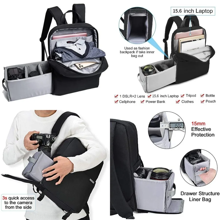 Camera Backpack Bag with 15.6 Inches Laptop Compartment and Tripod Holders, Waterproof Camera Case for DSLR/SLR Mirrorless Camera Large Capacity, Camera Case Compatible for Canon Sony Nikon
Camera Backpack Bag with 15.6 Inches Laptop Compartment and Tripod Holders, Waterproof Camera Case for DSLR/SLR Mirrorless Camera Large Capacity, Camera Case Compatible for Canon Sony Nikon