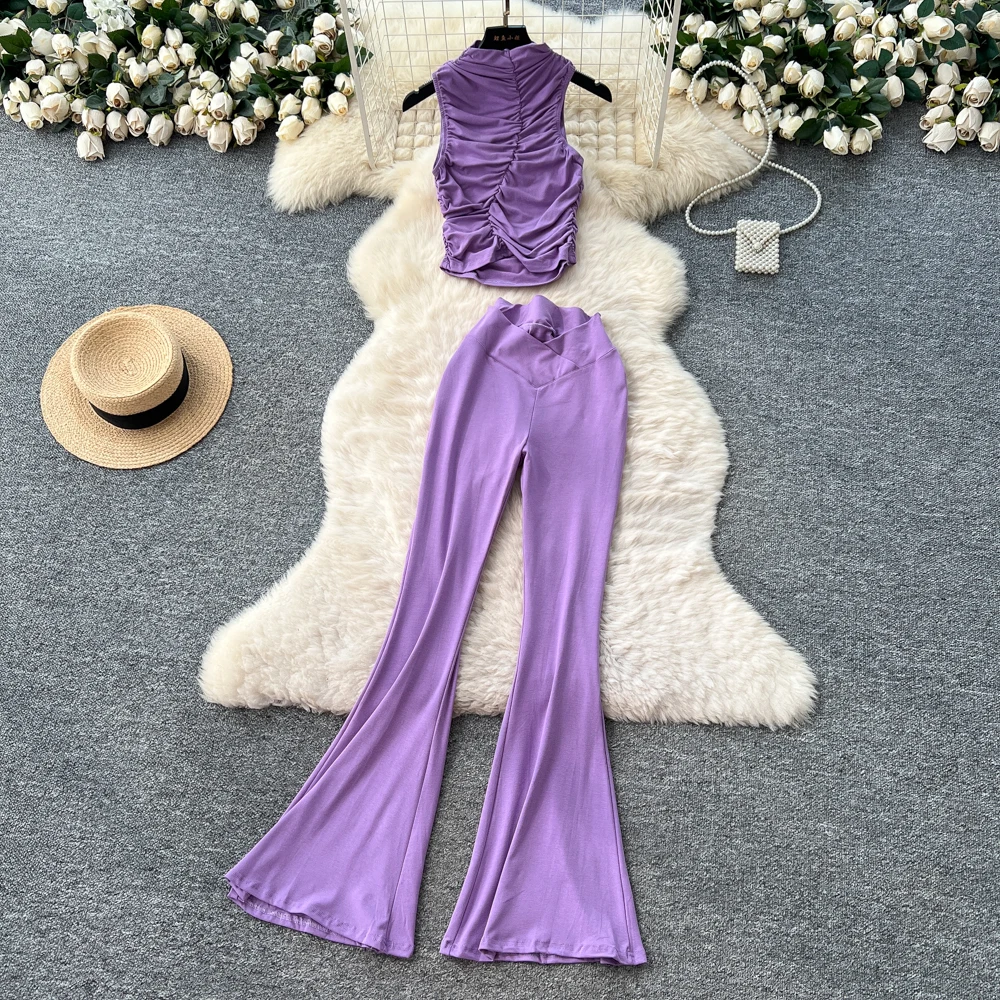 Сексуальные комплекты из двух предметов, плиссированный топ без рукавов и модные комплекты с широкими осенними брюками с высокой талией
Сексуальные комплекты из двух предметов, плиссированный топ без рукавов и модные комплекты с широкими осенними брюками с высокой талией