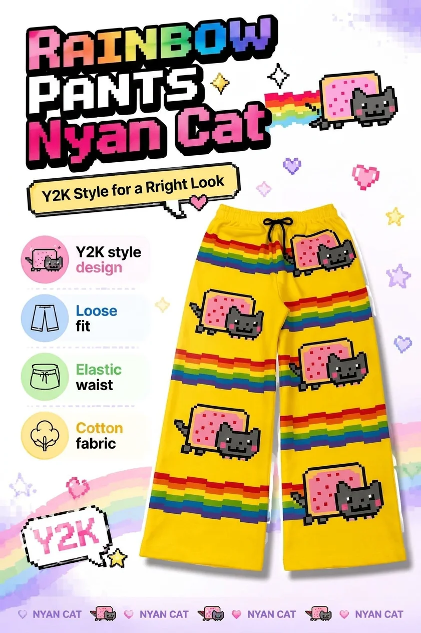 Nyan Cat Yellow Sweatpants Y2k Pants Baggy Women Elastic Waist Streetwear American Vintage Joggings Casual Pants Women Clothing
Nyan Cat Yellow Sweatpants Y2k Pants Baggy Women Elastic Waist Streetwear American Vintage Joggings Casual Pants Women Clothing