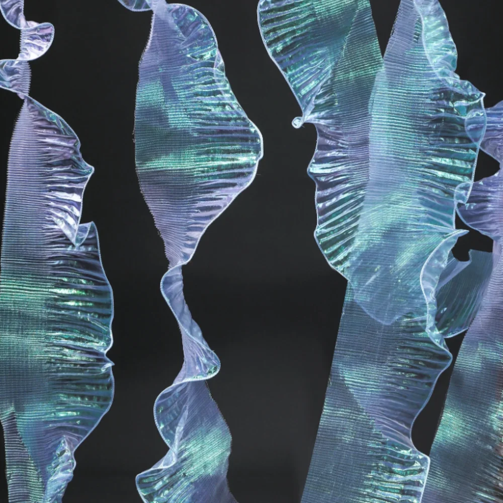 Синяя прозрачная ткань с эффектом иллюзии, крупные волнистые оборки, 3D плиссировка, ткань для свадебных платьев, материал для шитья и рукоделия
Синяя прозрачная ткань с эффектом иллюзии, крупные волнистые оборки, 3D плиссировка, ткань для свадебных платьев, материал для шитья и рукоделия