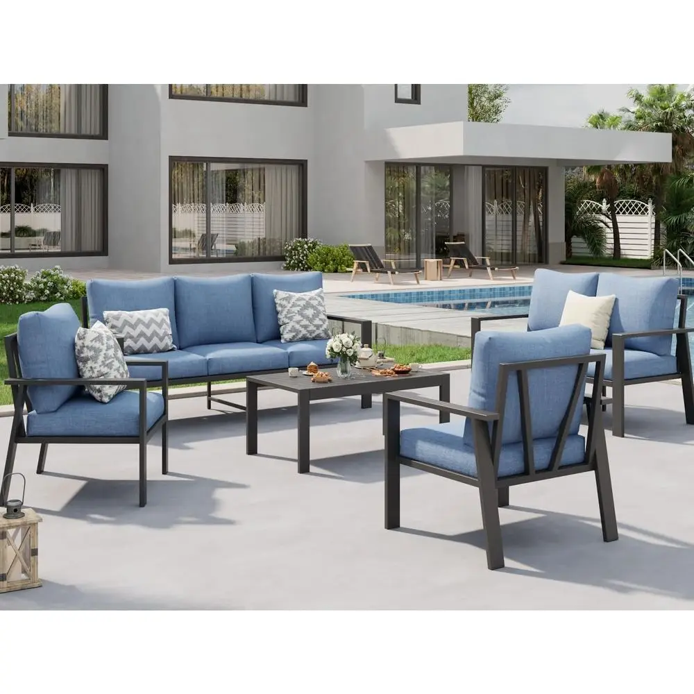 7-Piece Modern Outdoor Patio Furniture Set with Cushions, Navy Blue
7-Piece Modern Outdoor Patio Furniture Set with Cushions, Navy Blue